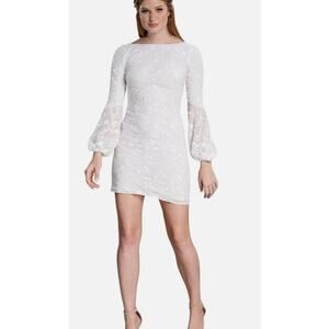 Dress the Population Off White Evelyn Embroidered Long bishop Sleeve mini dress